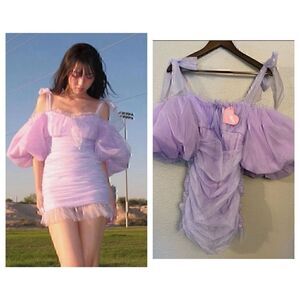 NWT Sugar Thrillz Lavender Organza Mini Dress Medium